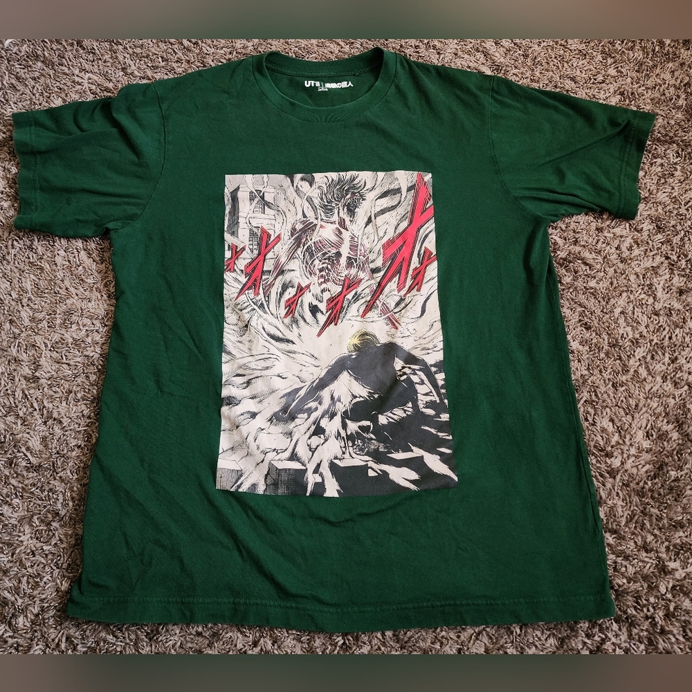 Uniqlo X Attack On Titan Eren Transformation Dark Green Cotton Shirt Men's L
